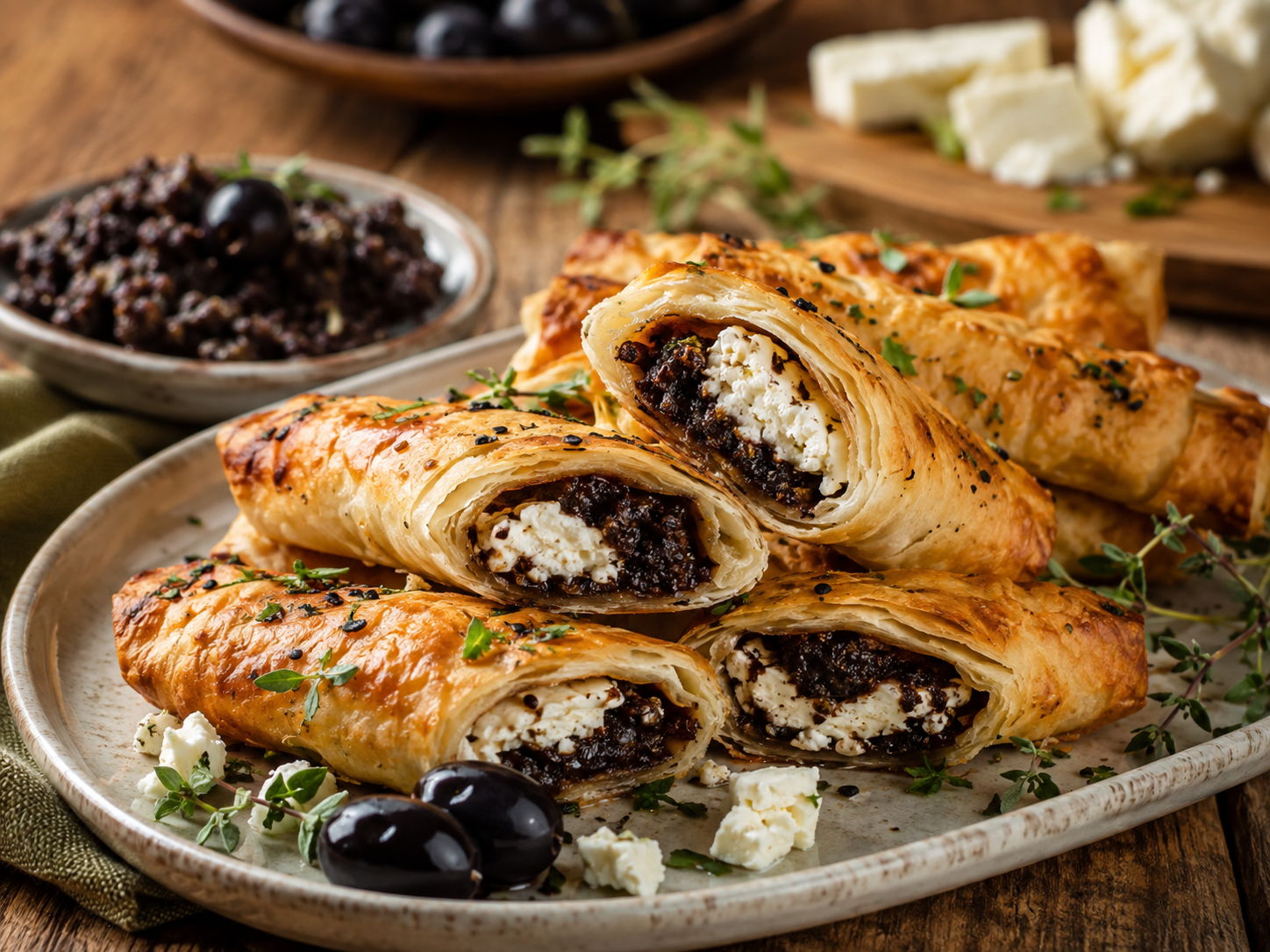 Gemlik Siyah Zeytin Ezmeli Keçi Peynirli Çıtır Rulolar